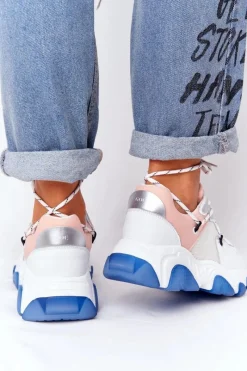 Buty Sportowe Na Platformie>GOE Sportowe Buty Na Dużej Podeszwie HH2N4034 Biało-Różowe