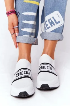 Discount Sportowe Buty Slip-On Memory Foam Big Star HH274538 Białe Damskie Trampki Damskie Slip-On|Trampki Damskie Big Star