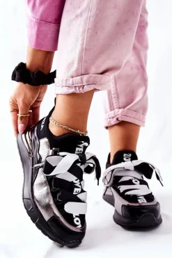 Hot Buty damskie Vinceza Sportowe Buty Sneakersy Czarno-Srebrne Dexla
