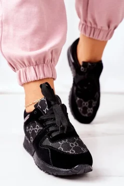 Hot Sportowe Buty Sneakersy Czarno-Srebrne Aruba Damskie Buty Sportowe Na Platformie