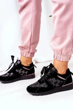 Hot Sportowe Buty Sneakersy Czarno-Srebrne Aruba Damskie Buty Sportowe Na Platformie