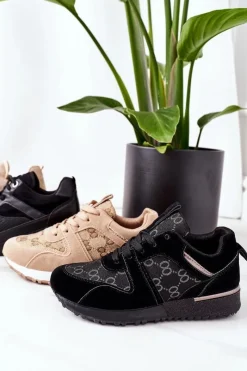 Hot Sportowe Buty Sneakersy Czarno-Srebrne Aruba Damskie Buty Sportowe Na Platformie