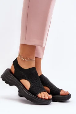 Discount Boto Sportowe Sandały Damskie Na Grubej Podeszwie Czarne Deinaleia Czarny