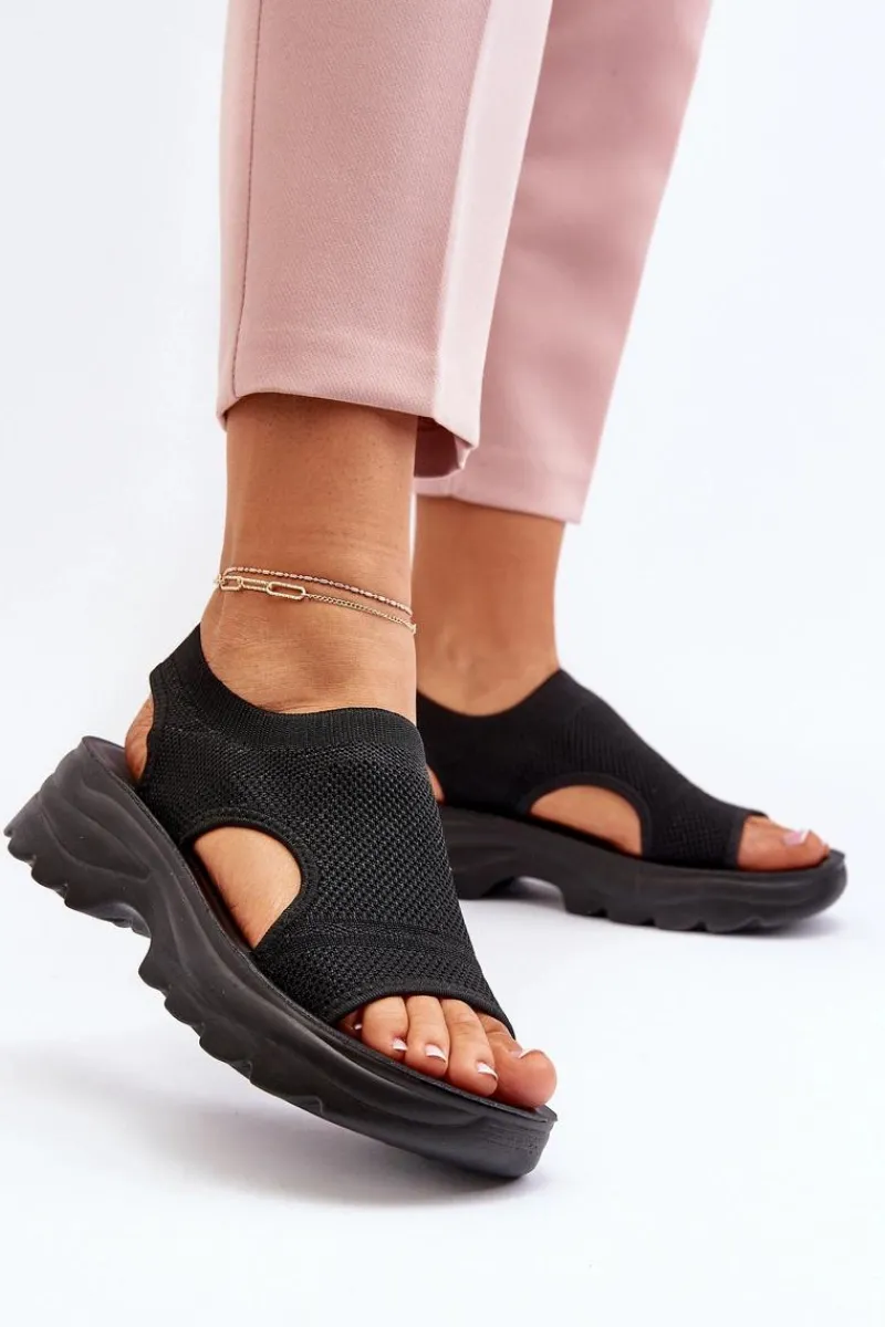 Discount Boto Sportowe Sandały Damskie Na Grubej Podeszwie Czarne Deinaleia Czarny