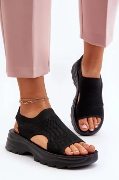 Discount Boto Sportowe Sandały Damskie Na Grubej Podeszwie Czarne Deinaleia Czarny