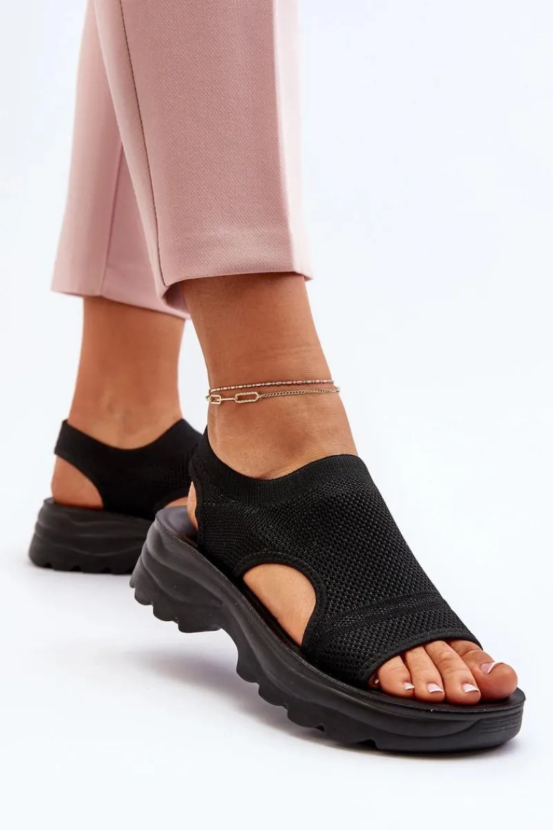 Discount Boto Sportowe Sandały Damskie Na Grubej Podeszwie Czarne Deinaleia Czarny