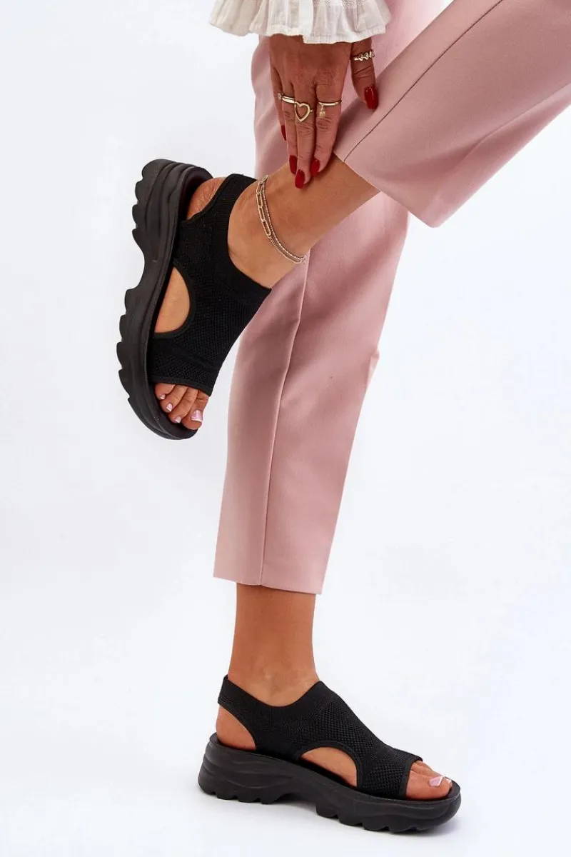 Discount Boto Sportowe Sandały Damskie Na Grubej Podeszwie Czarne Deinaleia Czarny