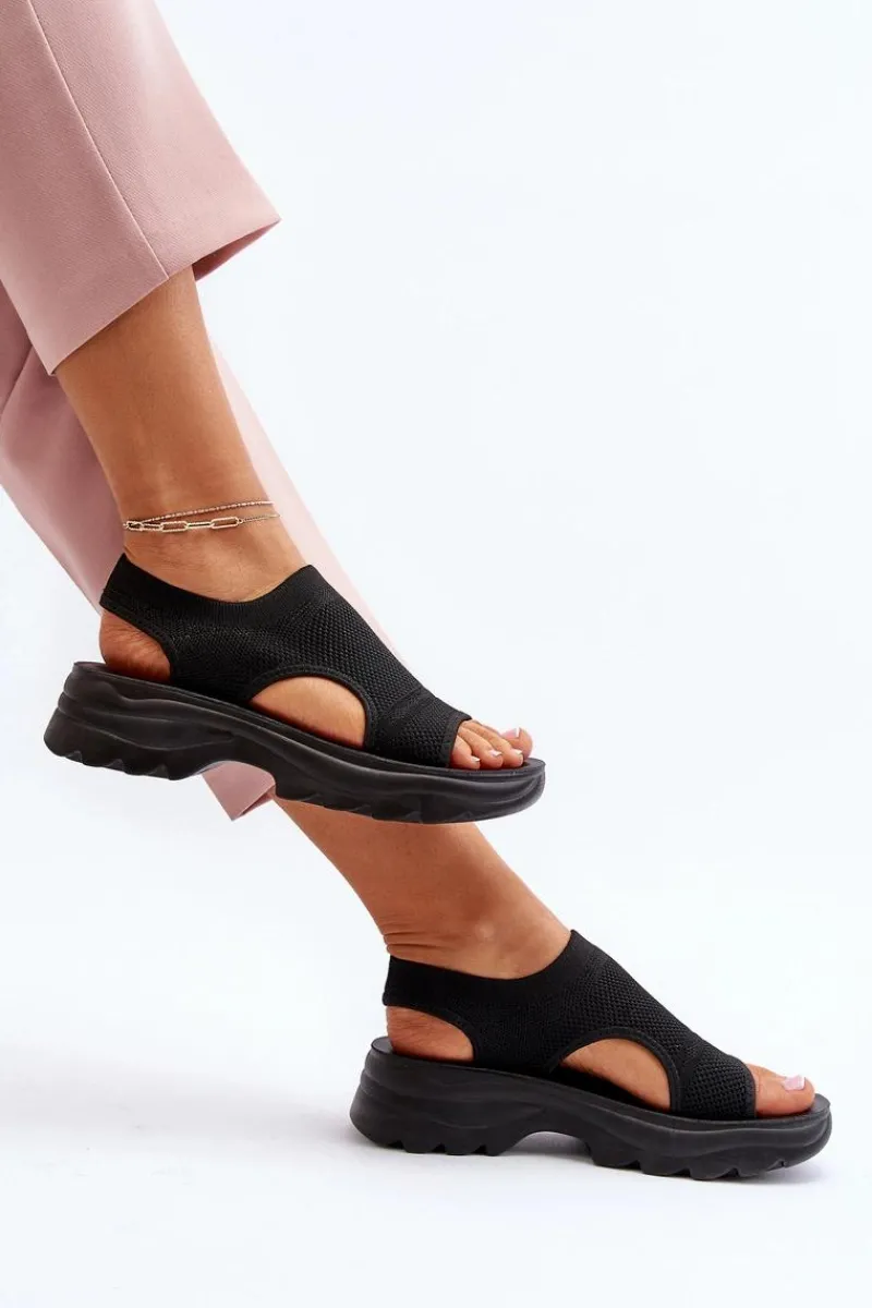 Discount Boto Sportowe Sandały Damskie Na Grubej Podeszwie Czarne Deinaleia Czarny