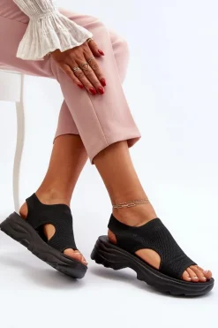 Discount Boto Sportowe Sandały Damskie Na Grubej Podeszwie Czarne Deinaleia Czarny