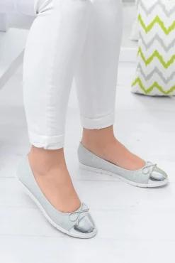 Clearance Srebrne Brokatowe Balerinki Slip On Laya Damskie Baleriny Klasyczne