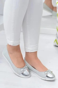 Clearance Srebrne Brokatowe Balerinki Slip On Laya Damskie Baleriny Klasyczne