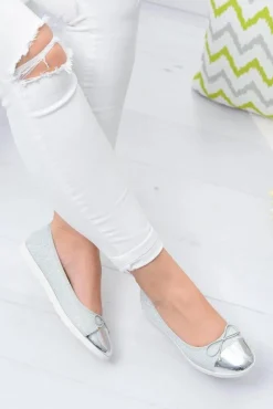 Clearance Srebrne Brokatowe Balerinki Slip On Laya Damskie Baleriny Klasyczne