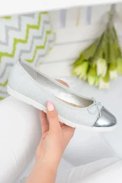 Clearance Srebrne Brokatowe Balerinki Slip On Laya Damskie Baleriny Klasyczne