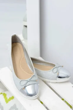 Clearance Srebrne Brokatowe Balerinki Slip On Laya Damskie Baleriny Klasyczne