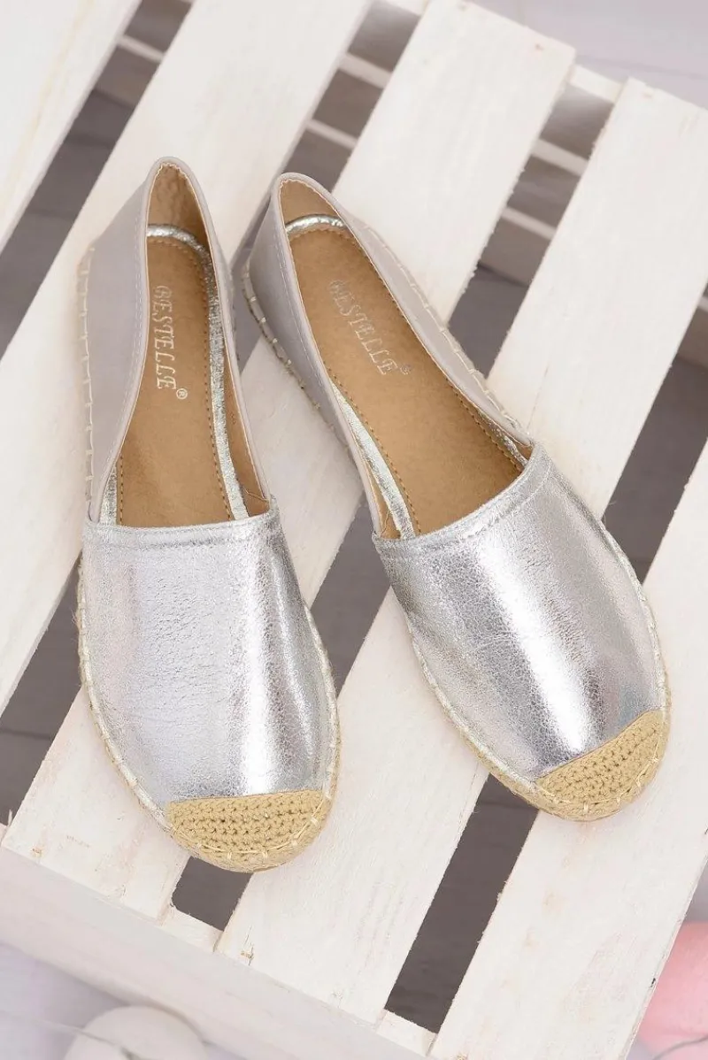 Czarne Espadryle>Boto Srebrne Damskie Wsuwane Espadryle Paoli