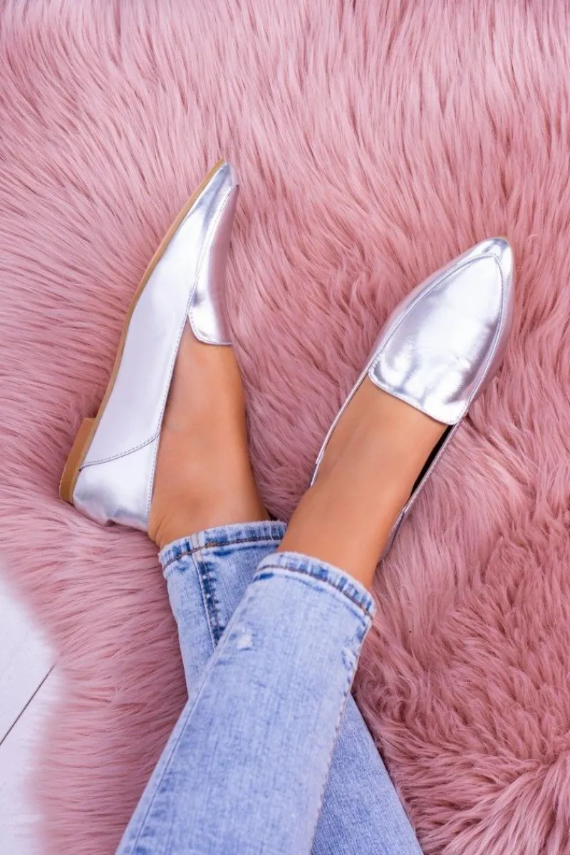 Clearance Srebrne Lustrzane Mokasyny Damskie Lu Boo Mireldo Damskie Mokasyny Damskie Skórzane