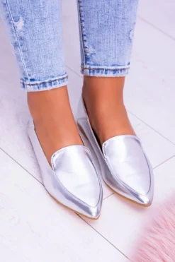 Clearance Srebrne Lustrzane Mokasyny Damskie Lu Boo Mireldo Damskie Mokasyny Damskie Skórzane