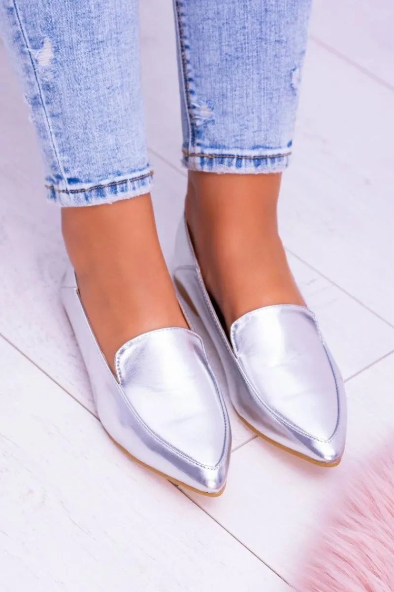 Clearance Srebrne Lustrzane Mokasyny Damskie Lu Boo Mireldo Damskie Mokasyny Damskie Skórzane