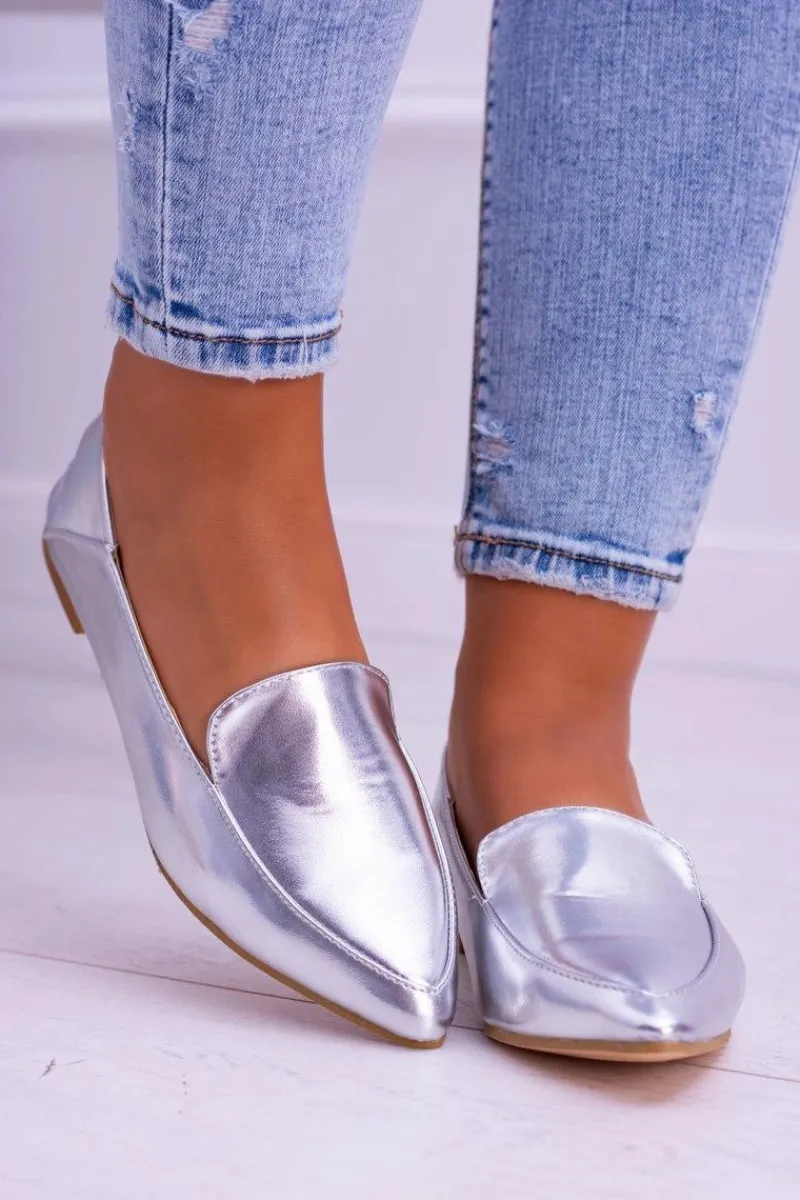 Clearance Srebrne Lustrzane Mokasyny Damskie Lu Boo Mireldo Damskie Mokasyny Damskie Skórzane