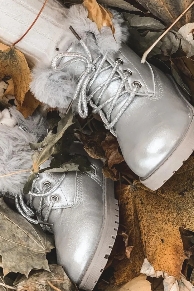 Dziewczęce>Boto Srebrne Ocieplane Dziecięce Botki Trapery Fobos Srebrny