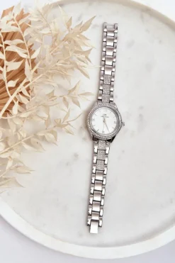 Clearance Stalowy Masywny Zegarek Z Cyrkoniami Giorgio & Dario Srebrny Zegarki