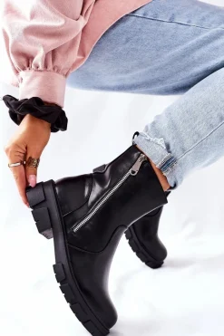 Outlet Damskie buty S.Barski Stylowe Botki Damskie S. Barski Czarne Gles