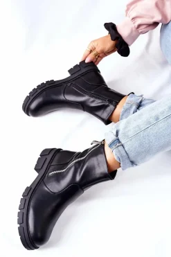 Outlet Damskie buty S.Barski Stylowe Botki Damskie S. Barski Czarne Gles