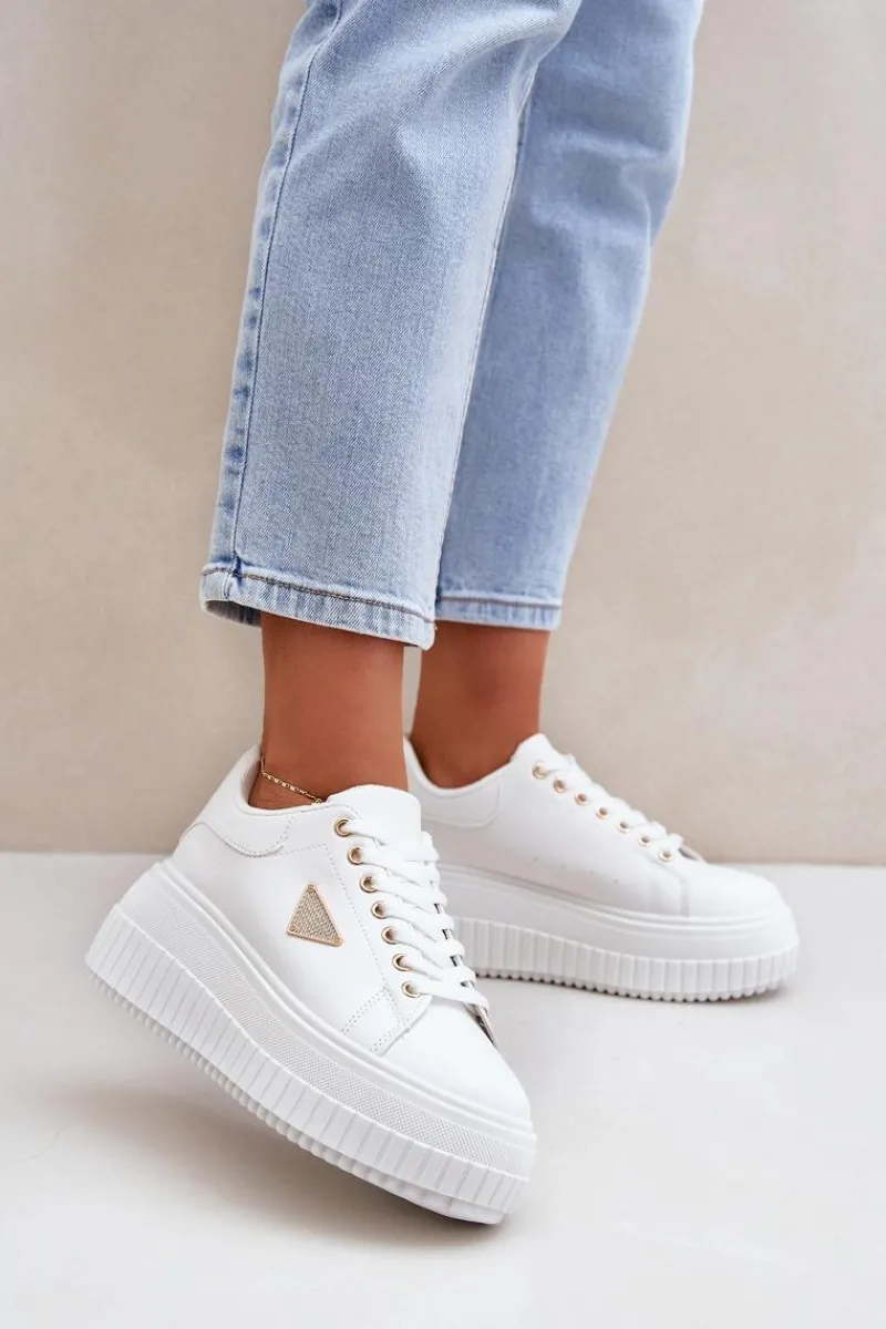 Stylowe Sneakersy Na Masywnej Platformie Białe Vallexia Damskie Buty Sportowe Na Platformie|Sneakersy Damskie