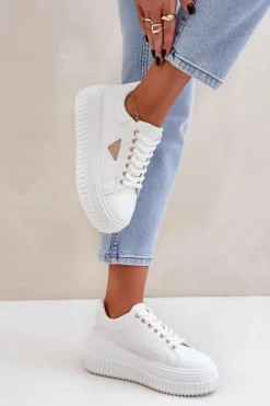 Stylowe Sneakersy Na Masywnej Platformie Białe Vallexia Damskie Buty Sportowe Na Platformie|Sneakersy Damskie