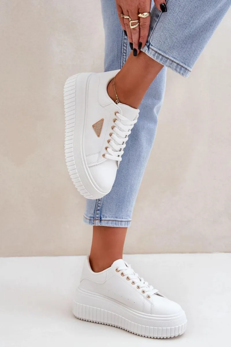 Stylowe Sneakersy Na Masywnej Platformie Białe Vallexia Damskie Buty Sportowe Na Platformie|Sneakersy Damskie