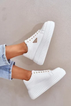 Stylowe Sneakersy Na Masywnej Platformie Białe Vallexia Damskie Buty Sportowe Na Platformie|Sneakersy Damskie