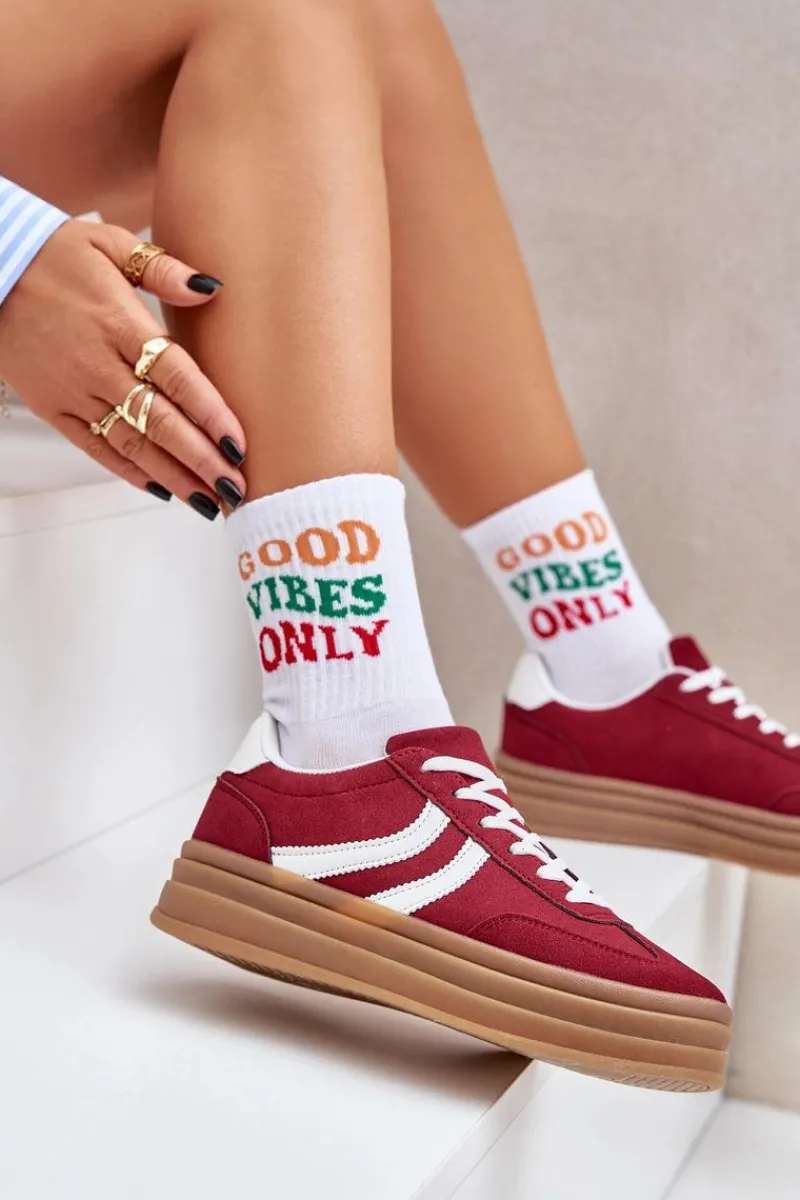 Discount Stylowe Sneakersy Na Platformie Bordowe Doriwa Damskie Buty Sportowe Na Platformie|Sneakersy Damskie