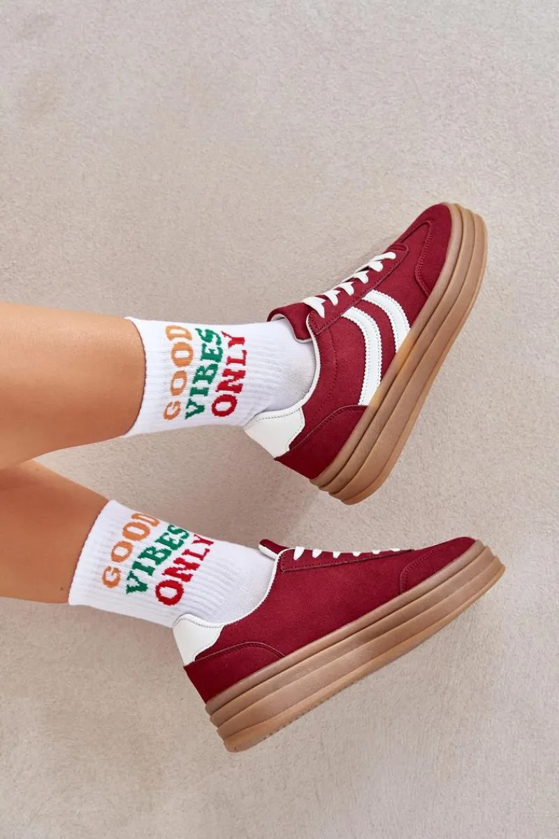 Discount Stylowe Sneakersy Na Platformie Bordowe Doriwa Damskie Buty Sportowe Na Platformie|Sneakersy Damskie