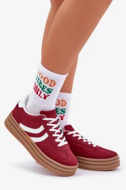 Discount Stylowe Sneakersy Na Platformie Bordowe Doriwa Damskie Buty Sportowe Na Platformie|Sneakersy Damskie