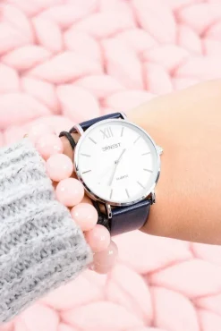 Clearance Stylowy Skórzany Granatowy Damski Zegarek Zegarki
