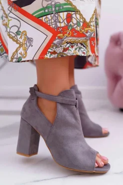 Online Szare Botki Sandały Na Słupku Odkryte Palce Grays Damskie Sandały Na Obcasie|Botki Sznurowane