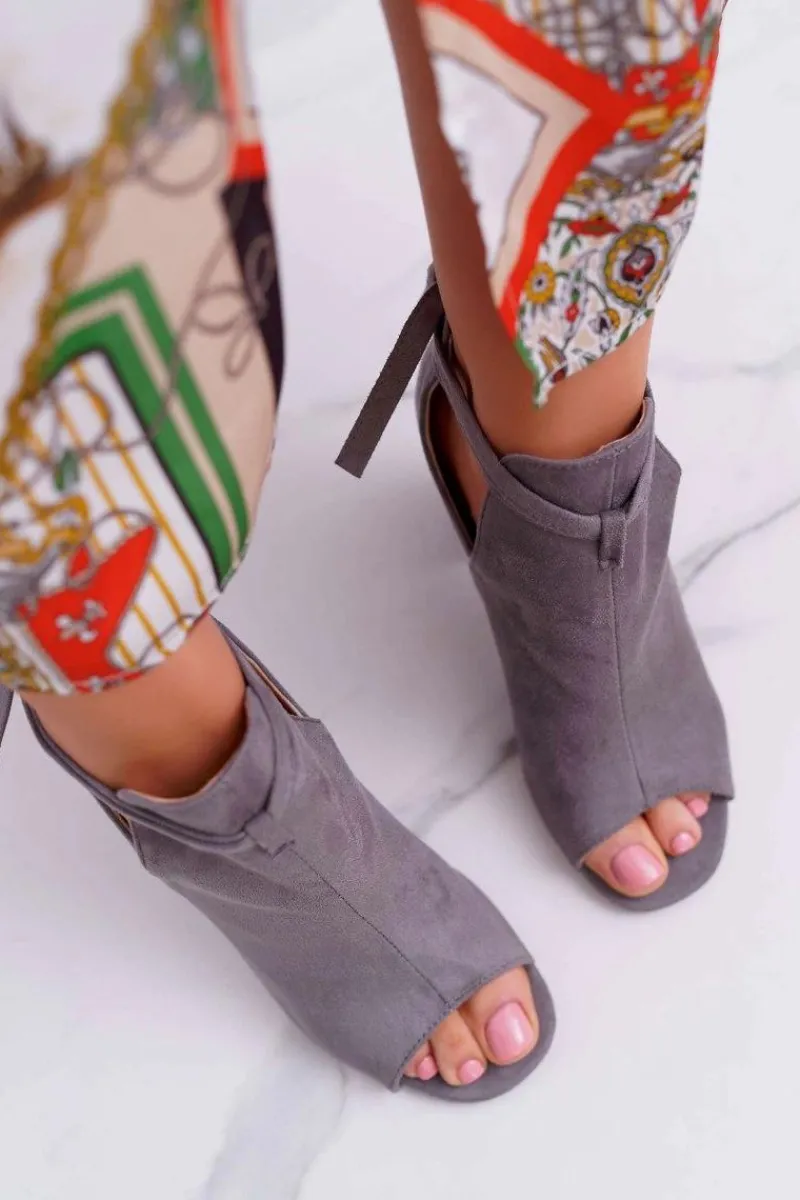 Online Szare Botki Sandały Na Słupku Odkryte Palce Grays Damskie Sandały Na Obcasie|Botki Sznurowane