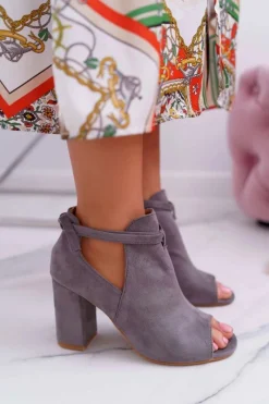 Online Szare Botki Sandały Na Słupku Odkryte Palce Grays Damskie Sandały Na Obcasie|Botki Sznurowane