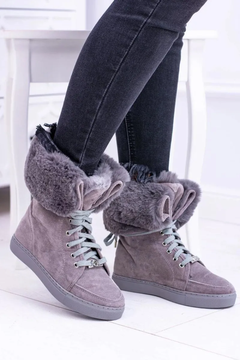 Online Boto Szare Zamszowe Botki LU BOO Timberki z Futrem