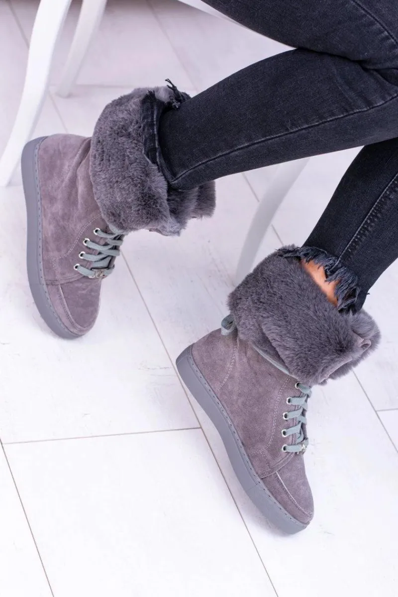 Online Boto Szare Zamszowe Botki LU BOO Timberki z Futrem