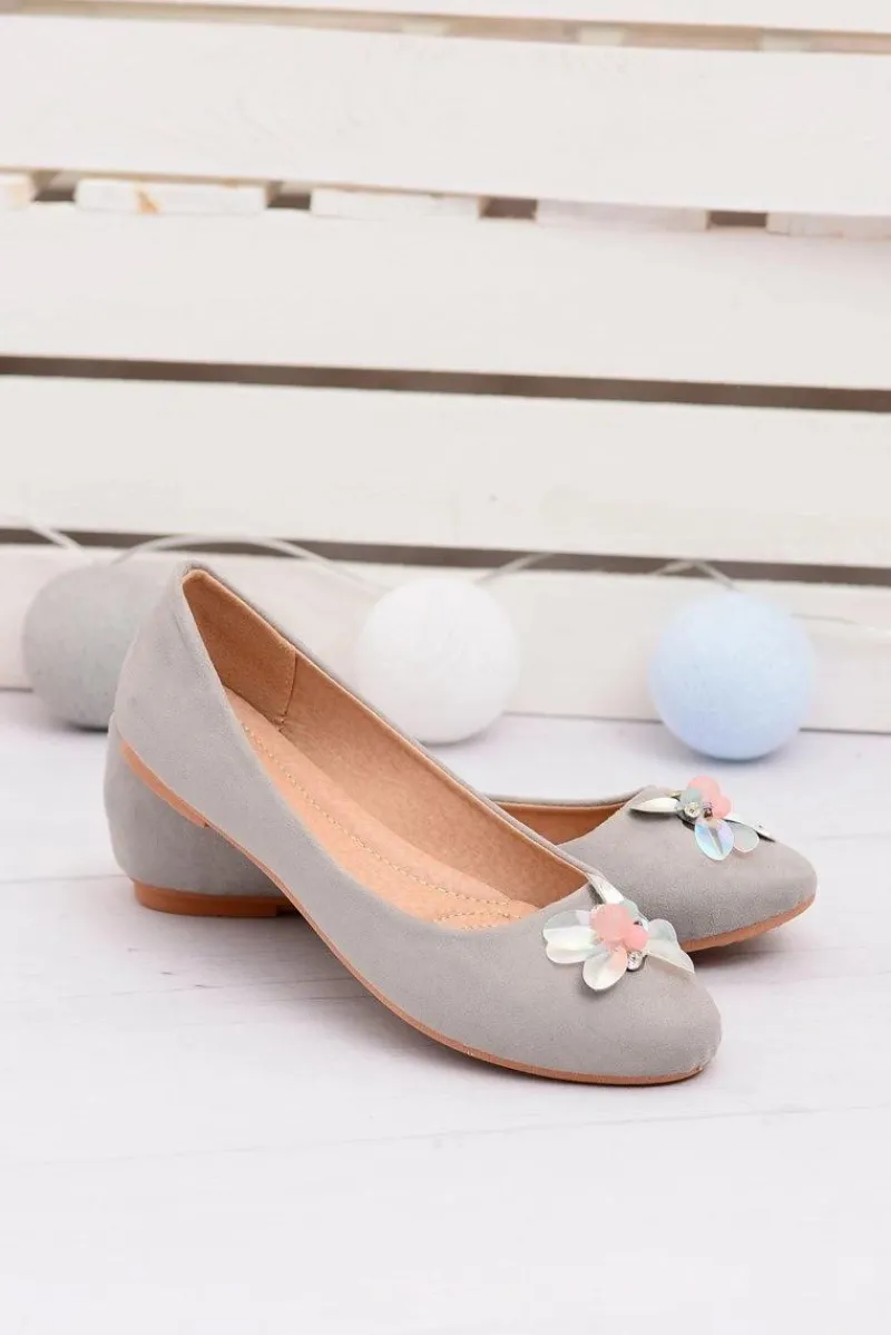 Baleriny Klasyczne>Boto Szare Zamszowe Damskie Balerinki Blume