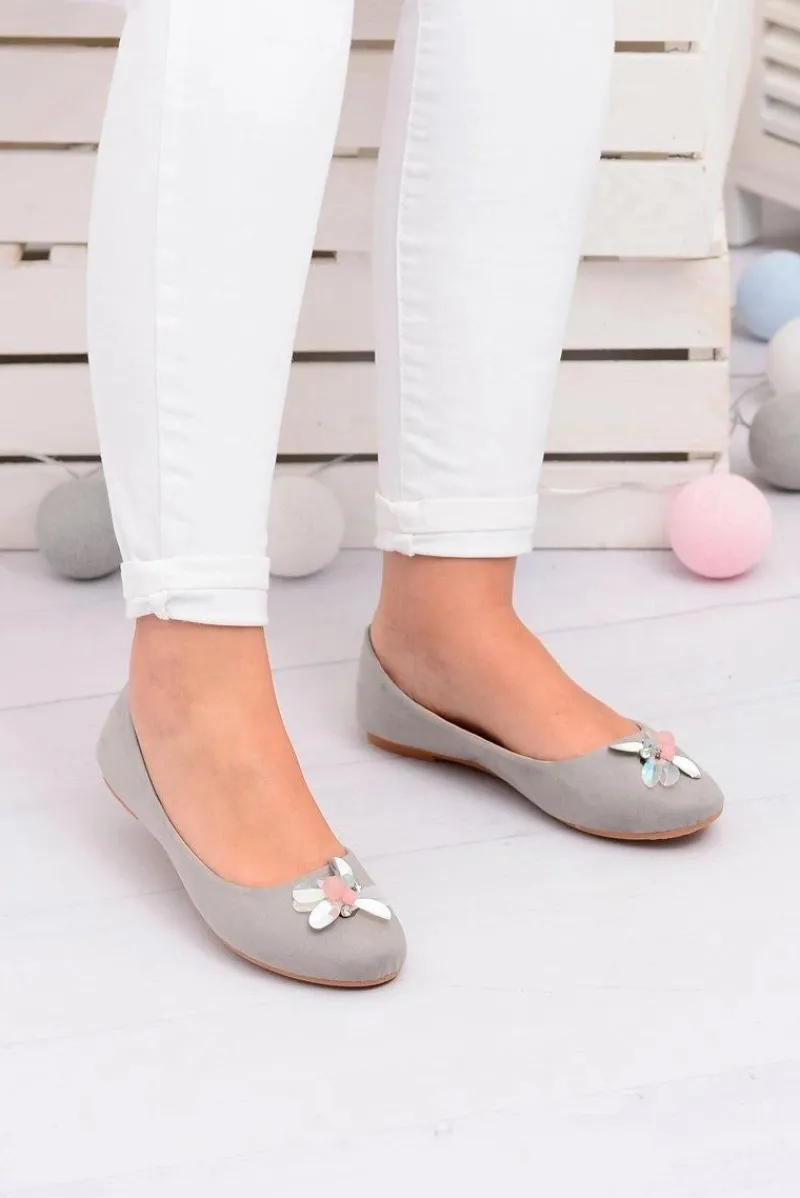 Baleriny Klasyczne>Boto Szare Zamszowe Damskie Balerinki Blume