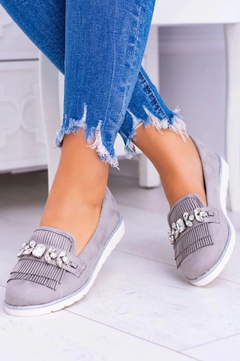 Online Boto Szare Zamszowe Mokasyny z Kryształami Vivaro