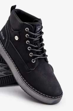 Sznurowane Botki Męskie Big Star OO174559 Hi-Poly System Czarne Męskie Botki Męskie