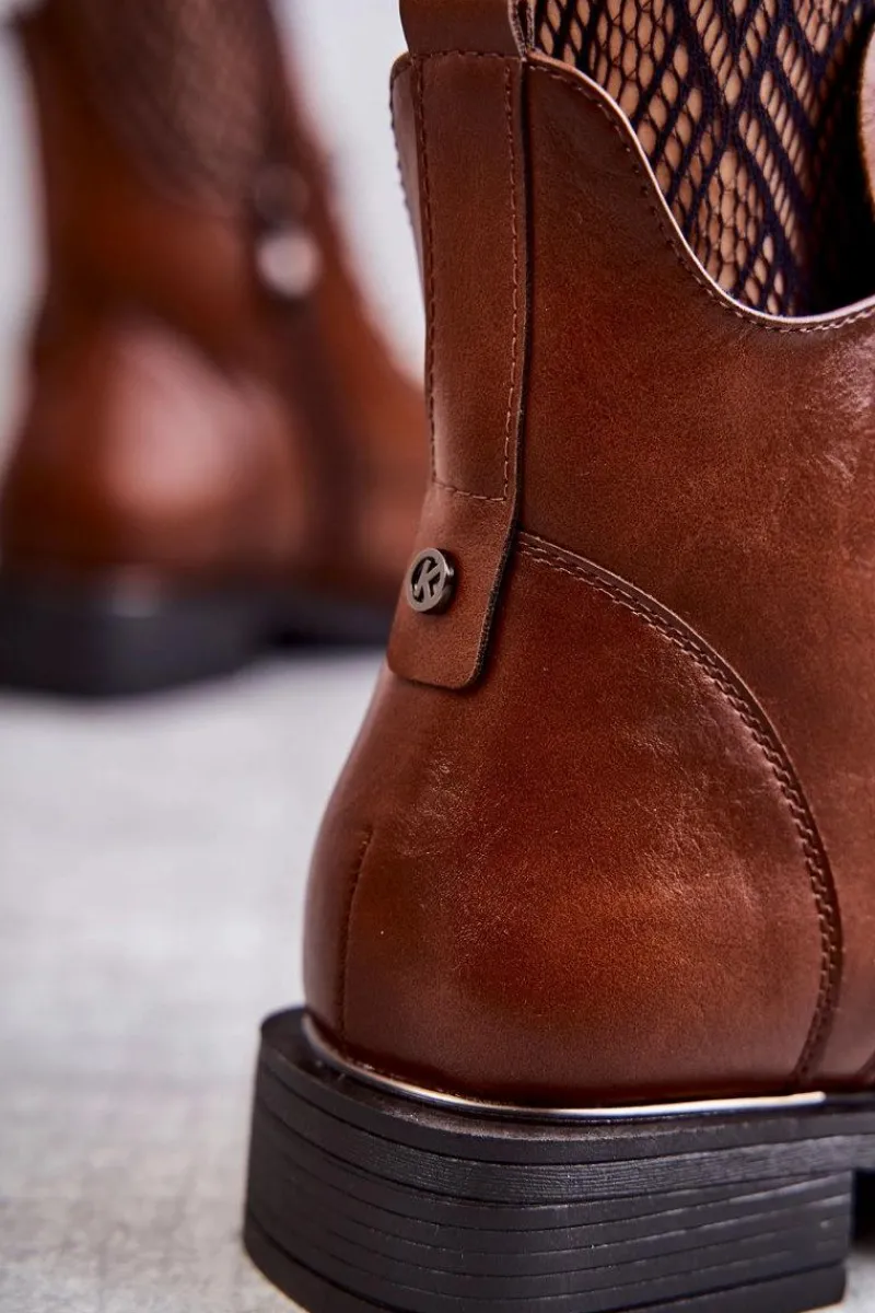 Discount Sznurowane Botki Na Płaskim Obcasie Karmelowe Grete Damskie Botki Sznurowane|Czarne Botki