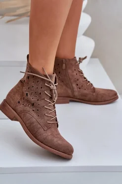 Botki Ażurowe|Brązowe I Beżowe Botki><noscript><img width=