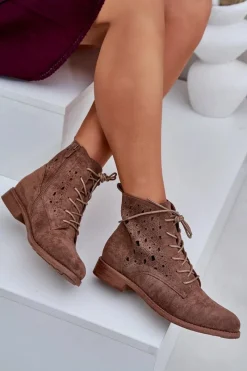 Botki Ażurowe|Brązowe I Beżowe Botki><noscript><img width=