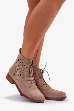 Damskie buty S.Barski Sznurowane Botki Z Ażurowym Wzorem S.Barski HY51-136 Beżowe Beżowy