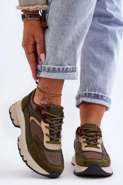 Sneakersy Damskie>Boto Sznurowane Buty Sportowe Na Platformie Zielone Escape