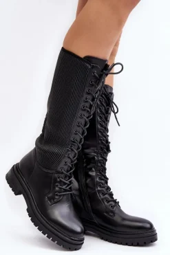 Online Boto Sznurowane Kozaki Glany Przed Kolano Czarne Idandrou